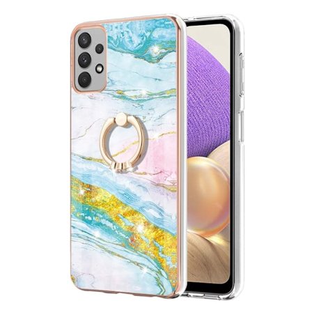 Marble Patterned Suojakuori With Ring Holder For Samsung Galaxy M32 5G / A32 5g - Vihreä And Keltainen Marble Haze