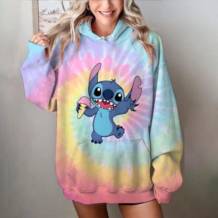 Disney Stitch-trykk Tegneserie Hettegenser Jakke Klær Hettegenser Oversized Design Føles Løs og Komfortabel