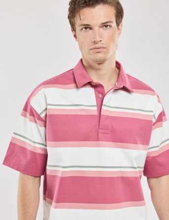 Armor Lux Striped Polo Shirt Short Sleeves Héritage - Pink - XL