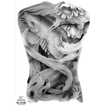 HEL RYGGTAVLA! Tillfällig Tatuering 48 x 34cm - Koifisk ansikte