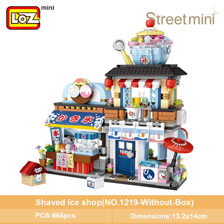 (Työväenpäiväkampanja!) LOZ Mini Rakennuspalikat Japanilainen Mini Katunäkymä kokoontaitettava ruokakatu Mustekalagrilli jäätelökioski 