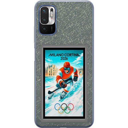 Kompatibel Mobilcover til Xiaomi Redmi Note 10 5G Curling illustration med spillere og sten på isen, Milano Cortina 2026, snedækkede stænk og olympisk