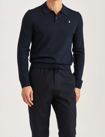 Morris Merino Polo Knit - Navy - XXL