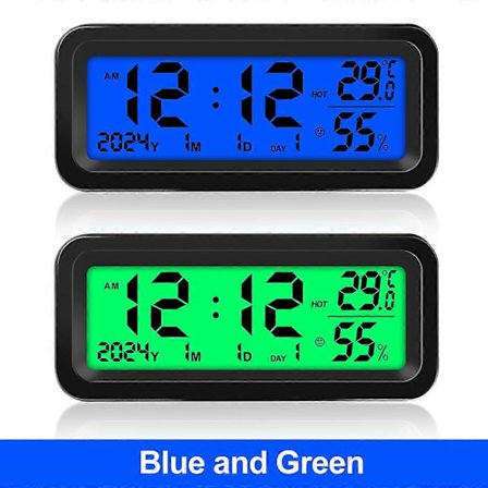 Solarbil Digital Klokke Dato Uke Temperatur Luftfuktighet LCD-skjerm for Dashbord Bilklokke Biler Internt Termometer Hygrometer Festes