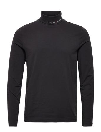 Roll Neck Tommy Logo Ls Tee T-shirts Long-sleeved Svart Tommy Hilfiger