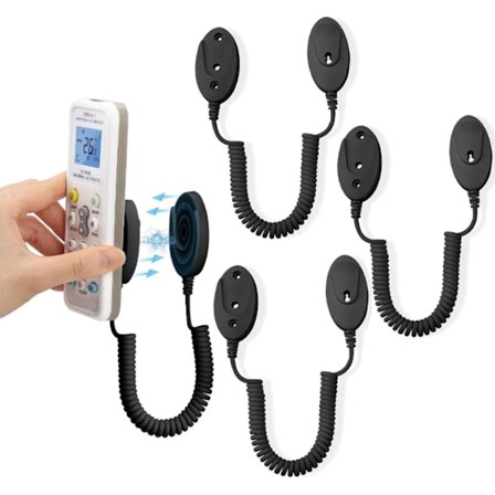 ING Magnetisk Fjernbetjeningsholder - 4-pak - Med Fjederstrop (120 cm) - Kompatibel med de fleste fjernbetjeninger og stikkontakter - Sort