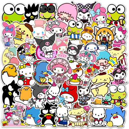Kawaii MyMelody og Hellokitty klistremerker 50 stk tegneserie Cinnamoroll, Pompompurin Keroppi, Pochaco klistremerke for vannflaske