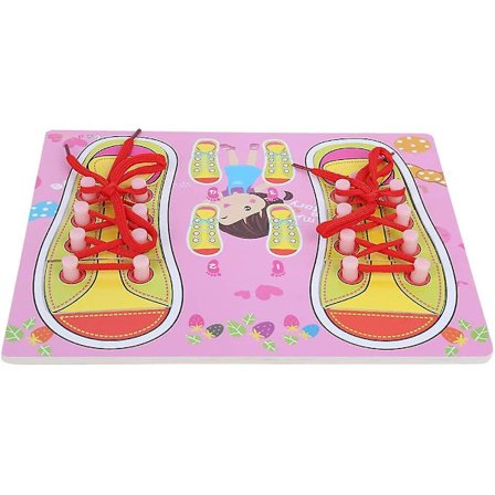 Lär dig knyta skosnören leksak träpussel skosnörning övning bebis tidig inlärning pedagogiska leksaker (qzm-rosa snören) Nyhet och roliga leksaker