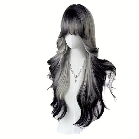 Elegant 20-tums Ombre-peruk för kvinnor - Långt lockigt syntetiskt hår med slingor, naturligt utseende och känsla (FMY)