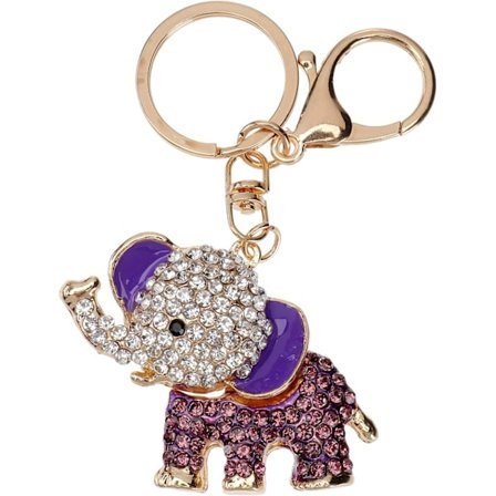 Sød nøglering med elefantdesign og rhinsten (rosa og sølv)