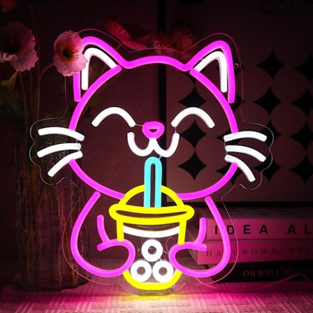 Boba Cat Neonskylt Neon Dricklampa Neon Kattskylt för Väggdekoration Neon Djurskylt USB LED-skylt för Bar Butik Företag Teparty Dryckesbutik