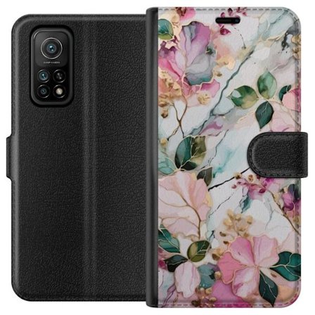 Kompatibel Tegnebogsetui til Xiaomi Mi 10T Pro 5G Abstrakt marmormønster med blomster, blade og gyldne detaljer i bløde pastelfarver