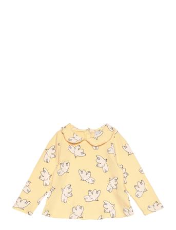 Baby Freedom Bird All Over Collar T-Shirt Tops T-shirts Long-sleeved T-shirts Yellow Bobo Choses