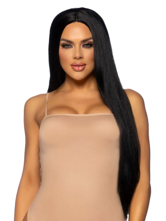 Leg Avenue: Long Straight Center Part Wig Black - Sexleker Vuxen: Rollespill