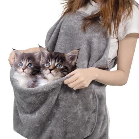 Katt sovsäck hålla förkläde husdjur bärare känguru väska för kattunge fleece påse grå