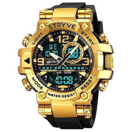 Nyt STRYVE ur til mænd, digital-analogt, dobbelt urværk, kalender, selvlysende, vandtæt, mode sportsur til mænd 8025
