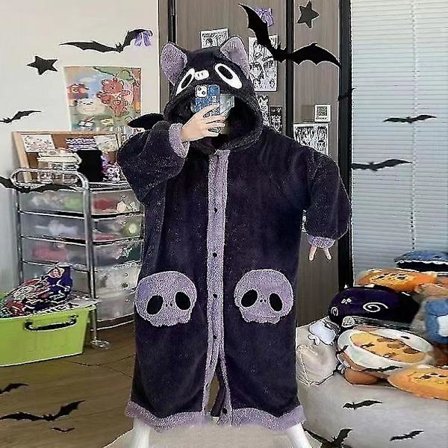 Kawaii Cartoon Bat Y2k Plysch Pyjamas Anime Kappa Sovkläder Kostym Halloween Kappa För Vuxna Vinter Pyjamas Dam Filt Cape