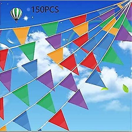 100m Nylon Flaggbanner med 150 Trekantflagg Fest Hjem Decor