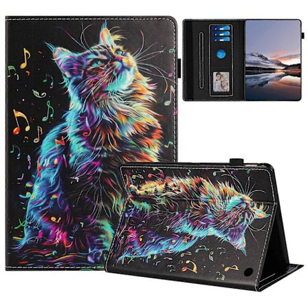 Etui til Amazon Fire 7 (2022) med mønster, læder tabletcover med automatisk sleep/wake, kortholder