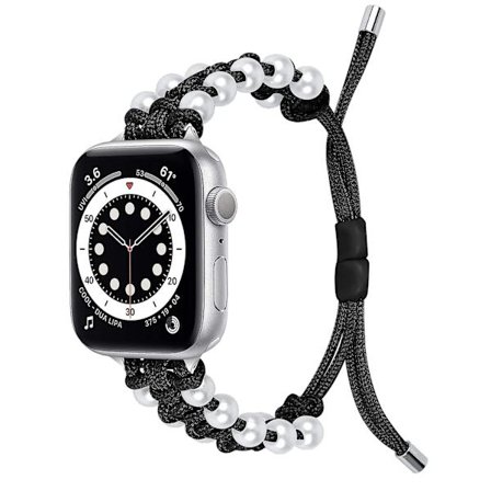 Pärlnylonrem kompatibel med Apple Watch-rem 40 mm 38 mm för kvinnor flickor, justerbar pärlsmycke väv nylon