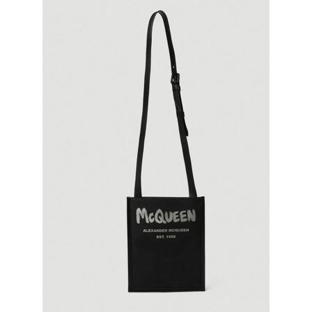 Alexander McQueen, Graffiti Logo Flat Crossbody Bag Czarny, Mężczyzna, Rozmiar: ONE Size