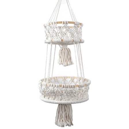 Hengende kurver - Hengende fruktkurv Hengekøye for kjøkken eller dekorativ Boho-dekor 2-lags hengende planteholder