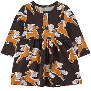 Mini Rodini GOTS Horses Printed Dress Black 140/146 cm - Dresses - 140/146 cm - Black