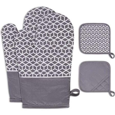 Sæt med 4 ovnluffer, ovnluffer med skridsikkert silikonesign, Ov