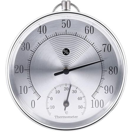Utendørstermometer, 10 cm trådløst veggmontert analogt termometer og hygrometer, egnet for hjem, drivhus, hager, biler, etc. (Sølv)