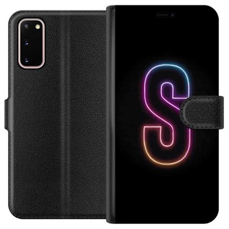 Kompatibel Tegnebogsetui til Samsung Samsung Galaxy S20 Neonbogstav S i lyserød og blå toner mod en mørk baggrund, stilfuld bogstavkunst med retro-
