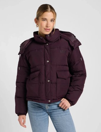 Lee Jeans Short Puffer With Hood - Burgundy - L