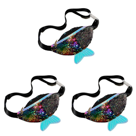3 stk Fiskesvans Dame Midjeveske Multifunksjonell Kryssveske Kasserer Veske Sekvens Brystveske Fanny Svart 3pcs Colorful