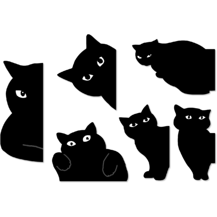 Magnetiske bokmerker - Sett med 6 søte bokmerkeholdere for svart katt - Perfet