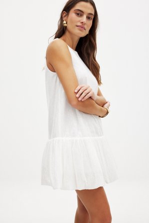 NA-KD - Minikjole med palljetter og boblesaum - Festkjoler - Hvit - EU 32