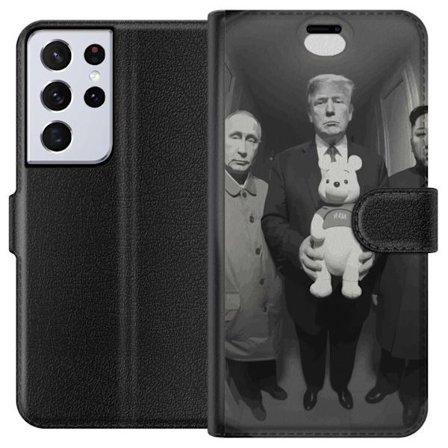 Kompatibelt Plånboksfodral till Samsung Samsung Galaxy S21 Ultra 5G Svartvit konstbild med surrealistisk politisk symbolik och oväntad kontrast, pro