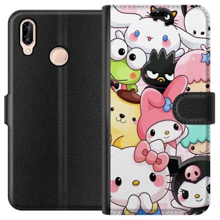 Kompatibelt Lommeboketui til Huawei P20 lite Tett mønster av søte figurer med store øyne i ulike farger og uttrykk med LABUBU-tekst
