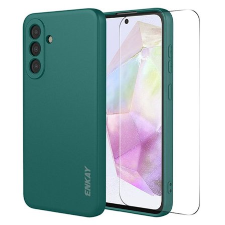ENKAY HAT PRINCE Samsung Galaxy A37 5G Silicone Case with 9H Screen Protector - Blackish Green