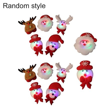 12 stk. LED-broche-nåle - Smukke, dekorative, lette, lysende julebrocher med glitter