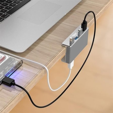 (Sølv) ORICO USB 3.0 Hub - Aluminium Alloy Clip - 4 Porte - Smart Opladning - Sølv