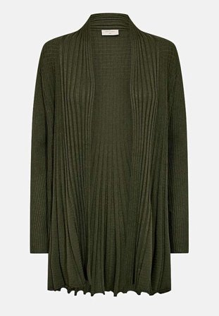 Freequent - Lång, ribbad cardigan - mörkgrön / melerad - för damer - L (42) - Cellbes