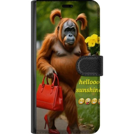 Motorola Edge 50 Neo Tegnebogsetui Humoristisk orangutang med en rød håndtaske og blomster, sjovt dyrebillede perfekt til humor og farverige unikke