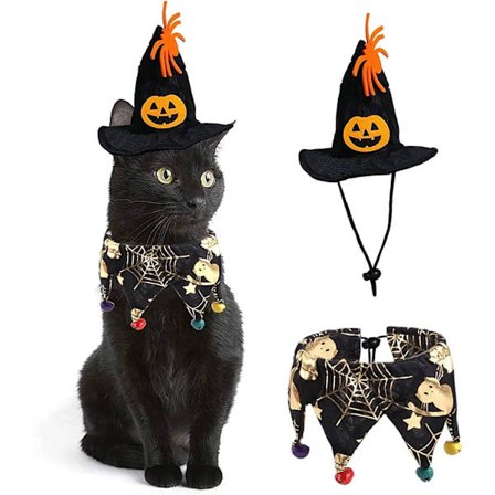 Halloween-lemmikkieläinten asu Kissan asu Kaulusviitta Hattu Noita