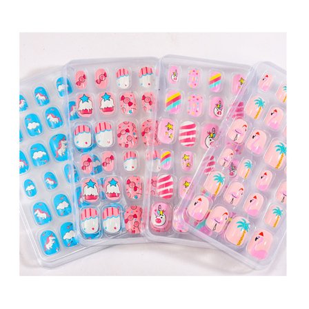 96 Stykker Tryk-På Pige Negle Kunstige Børne Falske Negle Neglespidser Korte Fuld Dækning Børne Falske Negle til Pige Pige Neglekunst Dekoration (Smuk