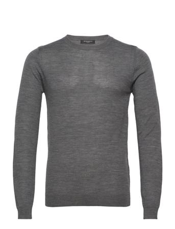 Charles Crew Neck Strikkegenser M. Rund Krage Grå Bruuns Bazaar