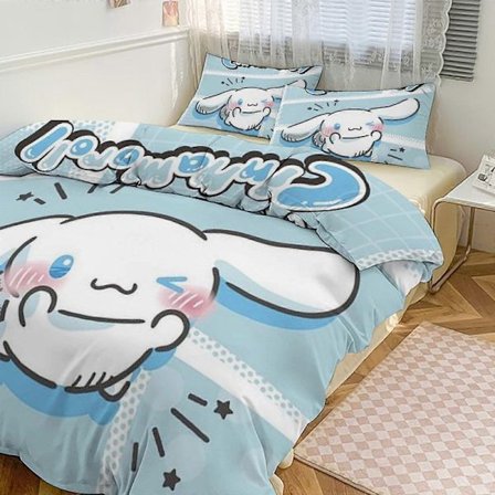 Kt444 Cinnamoroll -vuodevaatesetti lapsille, miehille ja naisille, täysikokoinen 3 kpl, 1 pussilakana ja 2 tyynyliinaa - xp Tp444