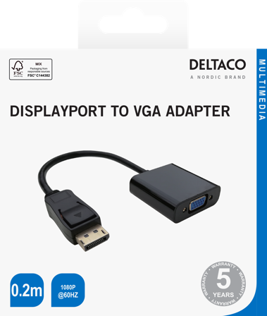 Deltaco VGA - DisplayPort adapter, 1080p 60Hz, 0.2m, black