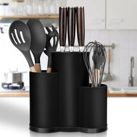 Veitsiteline 3 in 1, Ruokailuväline- ja saksiteline, turvalliseen, puhtaaseen ja siistiin keittiöön, monitoiminen veitsitelinejärjestäjä, ilman veistä