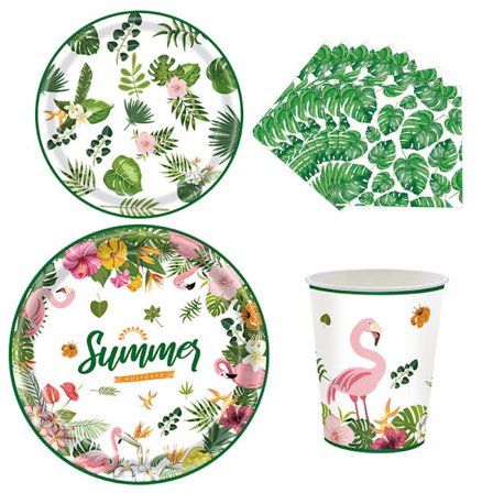 Tropisk palmeblad festutstyrsett 9" papirtallerkener 7" tallerken kopper lunsjserviett for hawaiisk luau grønne blader jungelsafari brudebaby shower 