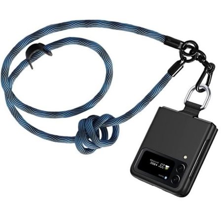 Coque - BOOLING - för Samsung Galaxy Z Flip 4 - Svart Stöttålig Skydd - Avtagbar Blå Snodd - Mjuk