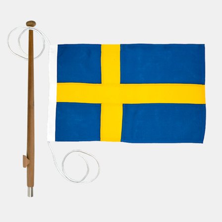 Zestaw flagowy z flagą łodzi Adela Royal, Szwecja, poliester przypominający bawełnę (230 g / m²), 120 x 75 cm + maszt flagowy Ø25 mm, 120 cm z drewna 